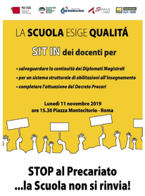 Lunedì 11 novembre 2019 SIT-IN Docenti Precari Roma - Piazza Montecitorio, ore 15.30